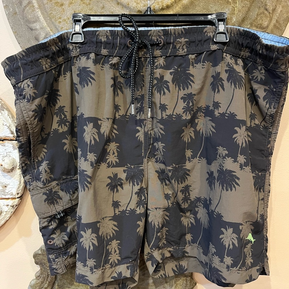 Tommy Bahama Black and Brown Palm Swim Trunks